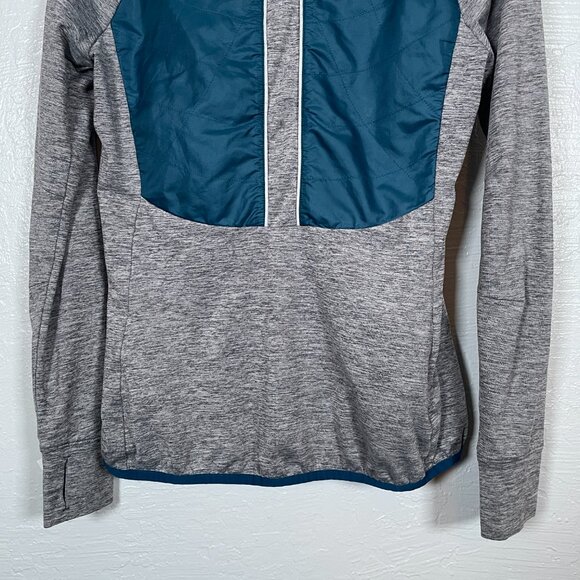 Title Nine Women S Gray Blue Willpower Running Jacket Full Zip Hooded Quilted - Picture 6 of 11